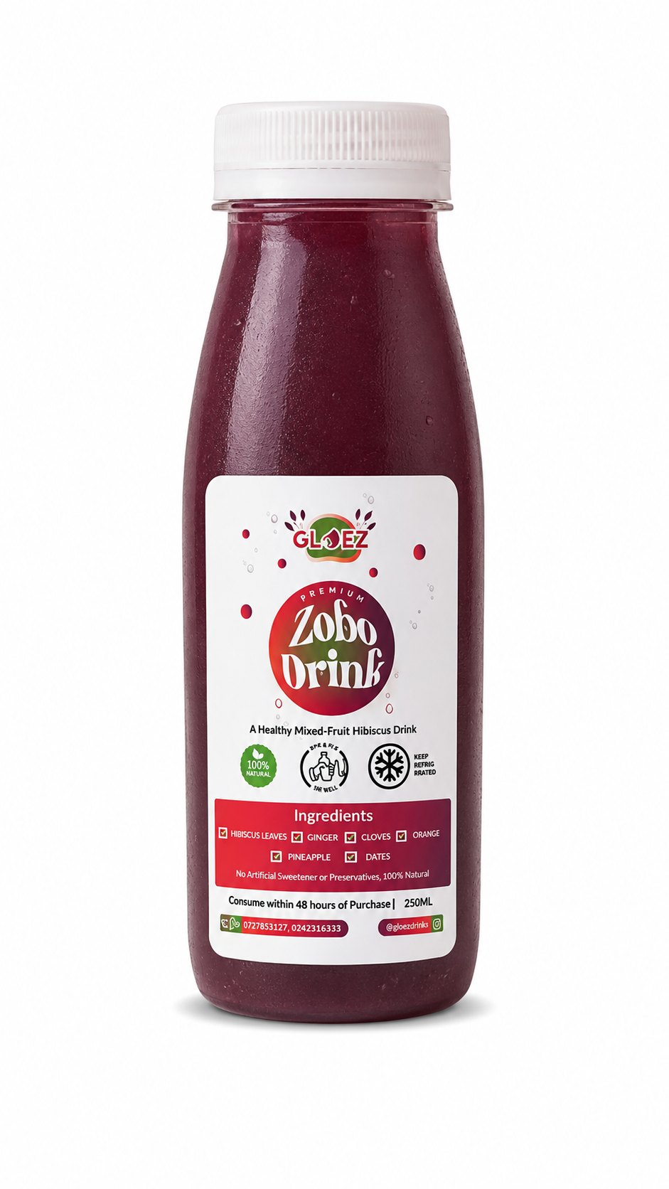 GloezDrinks Premium Zobo hibiscus drink bottle, 250ml